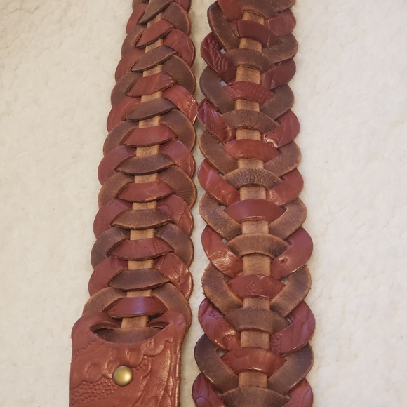 Fossil genuine leather boho braided tooled belt main image 6
